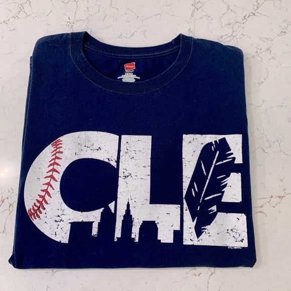 T-Shirt Noir Cleveland Indians Logo - Fruit Of The Loom, Coton, Taille Normal